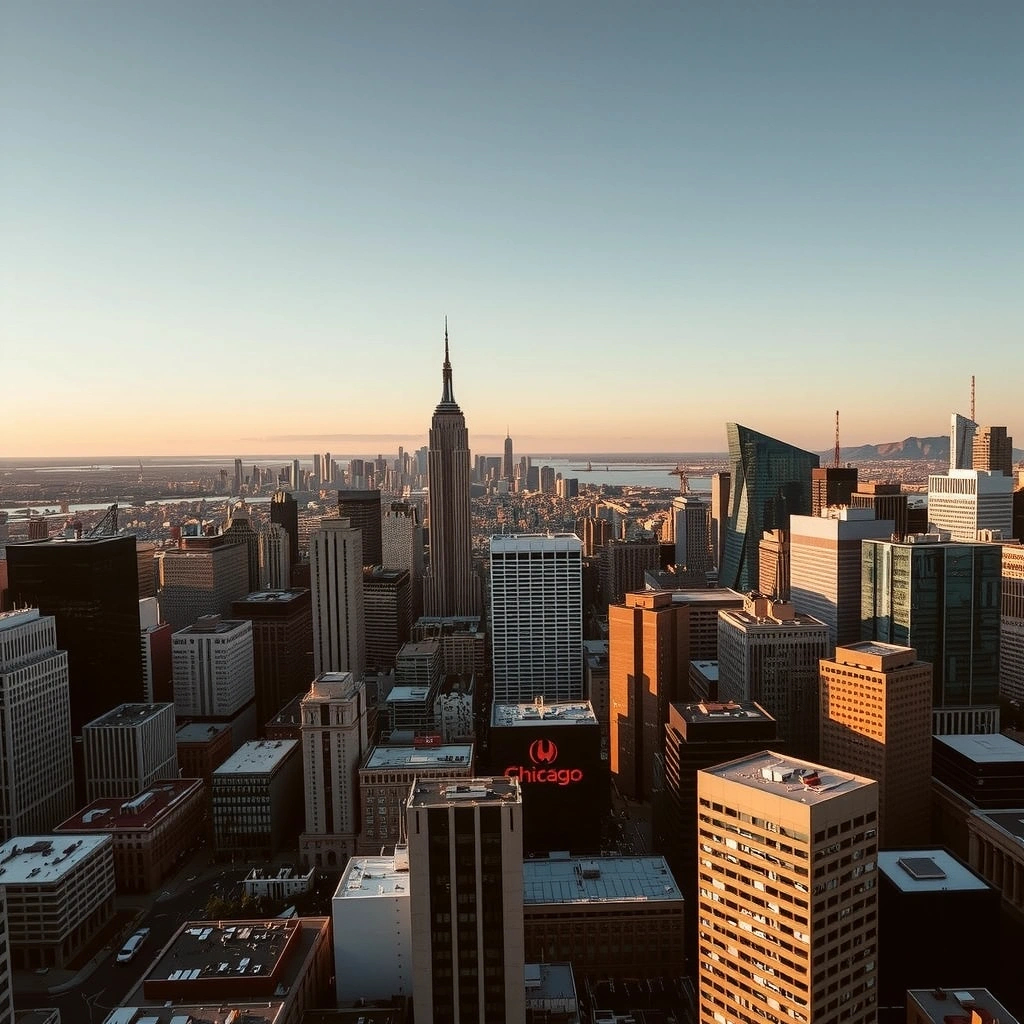 Американские города и достопримечательности на закате