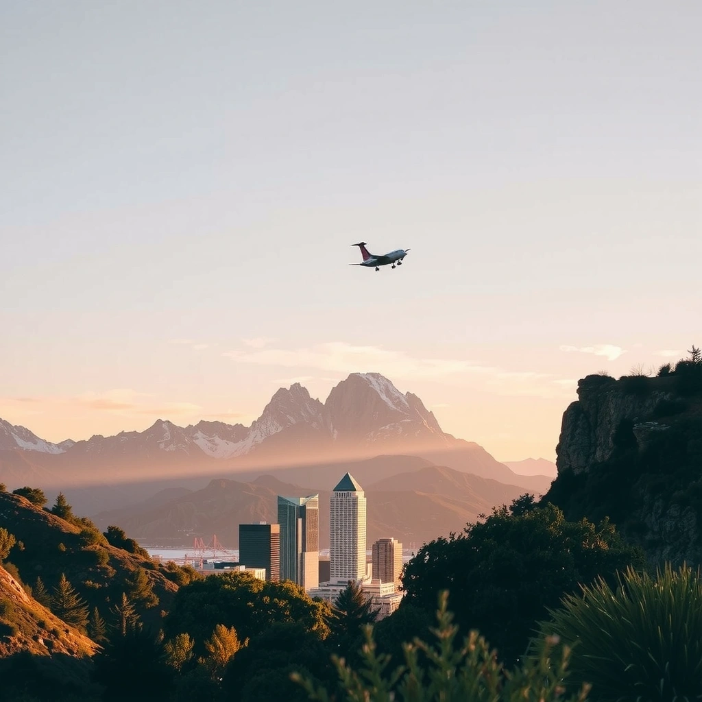 Потрясающий вид на американский пейзаж с горами и городом